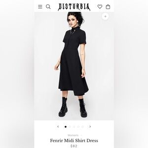 Disturbia designer solid black Fenrir midi shirt dress US 8